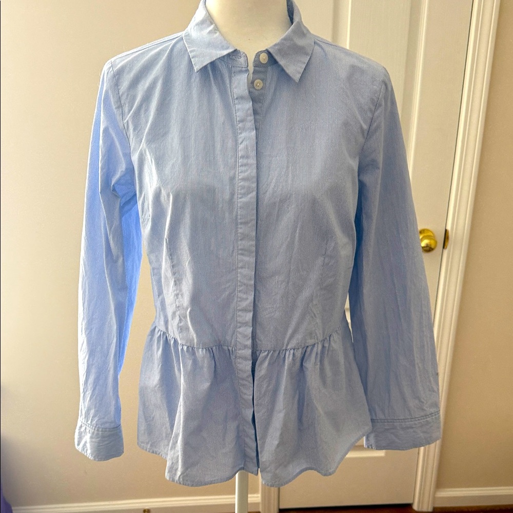 Light Blue Button-Up Peplum Shirt